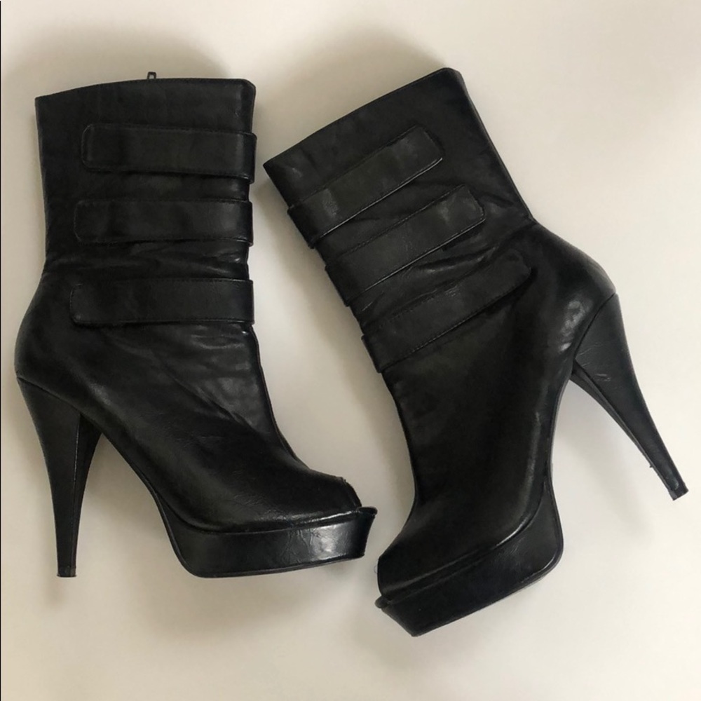 Peep toe bootie heels